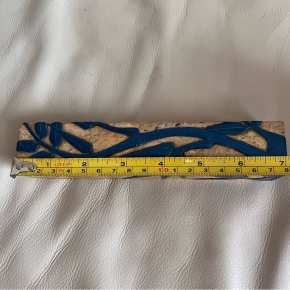 Vintage Carved Marble Asian Bamboo Motif Jewelry Trinket Box - Picture 6 of 15